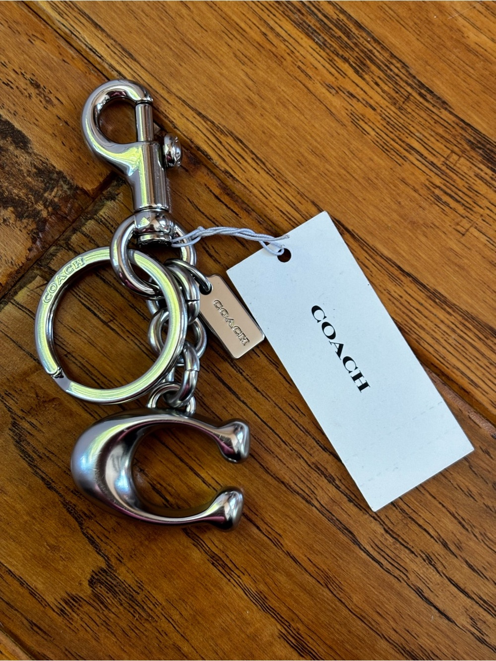 NWT COACH Silver Signature C Bag Charm Metal FOB Key Chain Ring 1635 Authentic